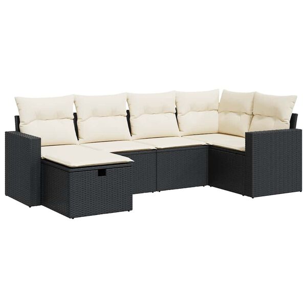 vidaXL 6-dijelni set vrtnih sofa s jastucima crni od poliratana