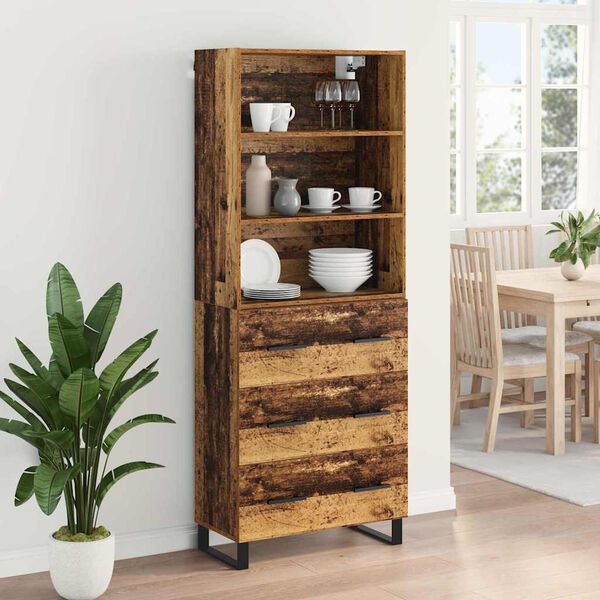 vidaXL Highboard Staro drvo 69,5 x 34 x 180 cm Konstruirano drvo