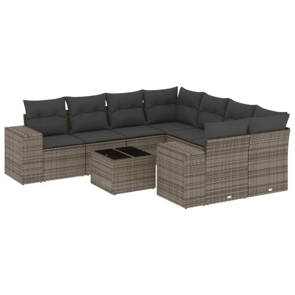 vidaXL 9-dijelni set vrtnih sofa od poliratana s jastucima sivi