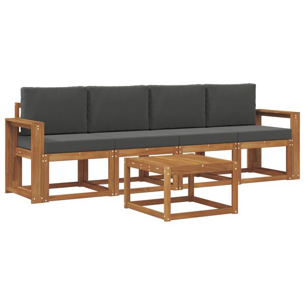 vidaXL Set vanjskih sofa 5 pcs Prirodna i antracit Čvrsto drvo akacije