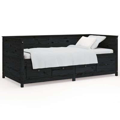 vidaXL Dnevni krevet crni 100 x 200 cm od masivne borovine