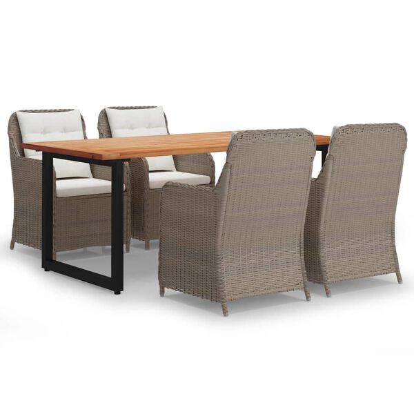 vidaXL 5-dijelni vrtni blagovaonski set s jastucima poliratan smeđi