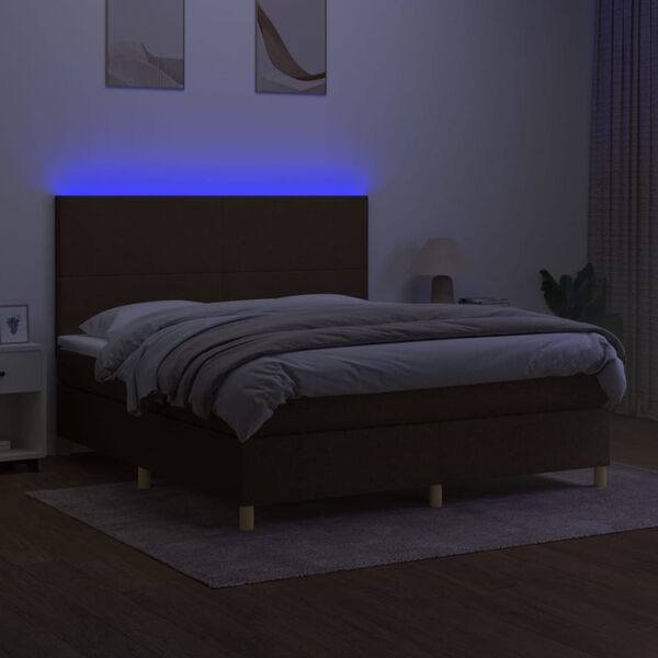 vidaXL Krevet box spring s madracem LED tamnosmeđi 180x200 cm tkanina