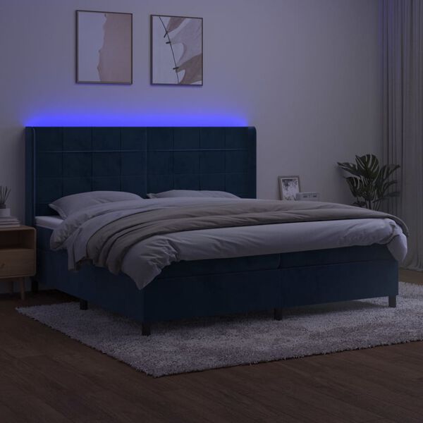 vidaXL Krevet box spring s madracem LED tamnoplavi 200x200 cm bar&scaron;un