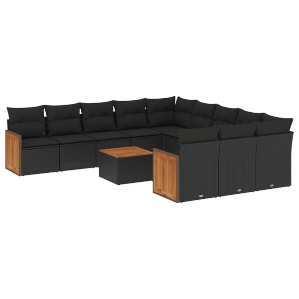 vidaXL 12-dijelni set vrtnih sofa od poliratana s jastucima crni