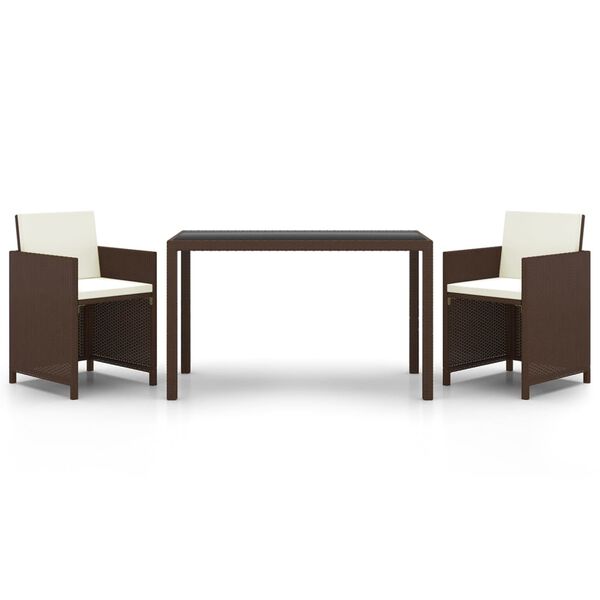 vidaXL 3-dijelni vrtni blagovaonski set s jastucima poliratan smeđi