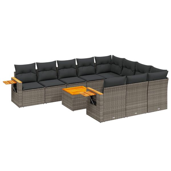 vidaXL 11-dijelni set vrtnih sofa od poliratana s jastucima sivi
