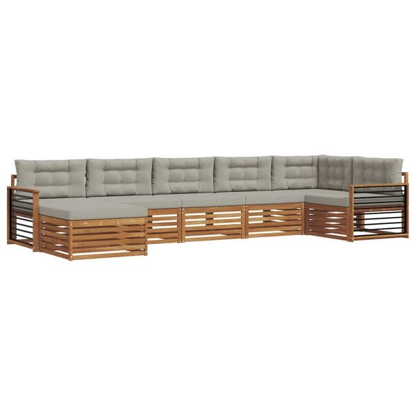 vidaXL Setovi sofa 7 pcs Prirodna i svijetlo siva Čvrsto drvo akacije