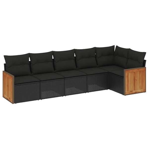 vidaXL 6-dijelni set vrtnih sofa s jastucima crni od poliratana