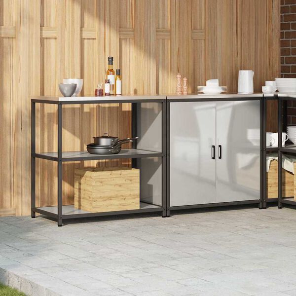 vidaXL Kuhinjski set za pohranu s policom 2 pcs Srebrno Cinkani čelik