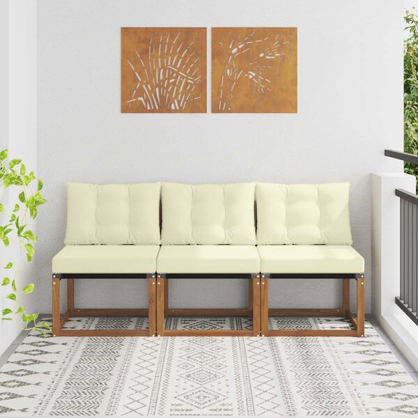 vidaXL 3 Komad Vanjska srednja sofa Masivno bagremovo drvo, Tekstilen