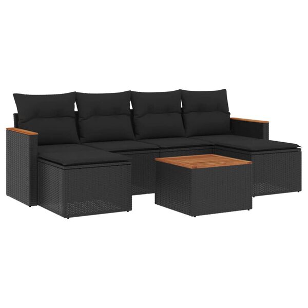 vidaXL 7-dijelni set vrtnih sofa od poliratana s jastucima crni