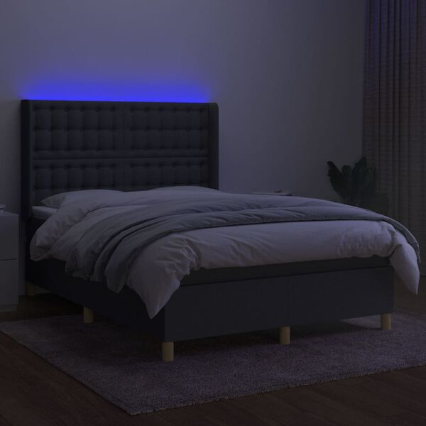 vidaXL Krevet box spring s madracem LED tamnosivi 140x200 cm tkanina
