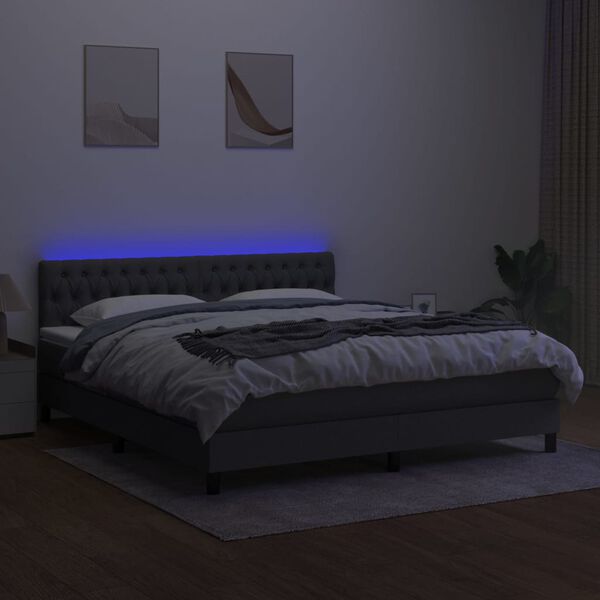 vidaXL Krevet box spring s madracem LED tamnosivi 180x200 cm tkanina