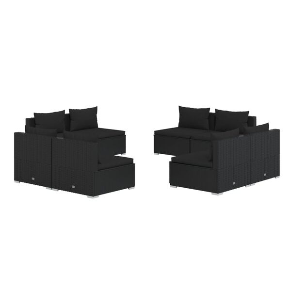 vidaXL 8-dijelna vrtna garnitura od poliratana s jastucima crna