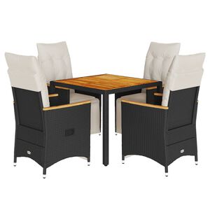 vidaXL 5-dijelni vrtni bistro set od poliratana s jastucima crni