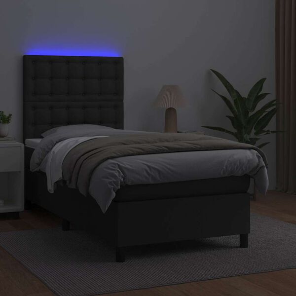 vidaXL Krevet box spring s madracem LED crni 80x200 cm od umjetne kože