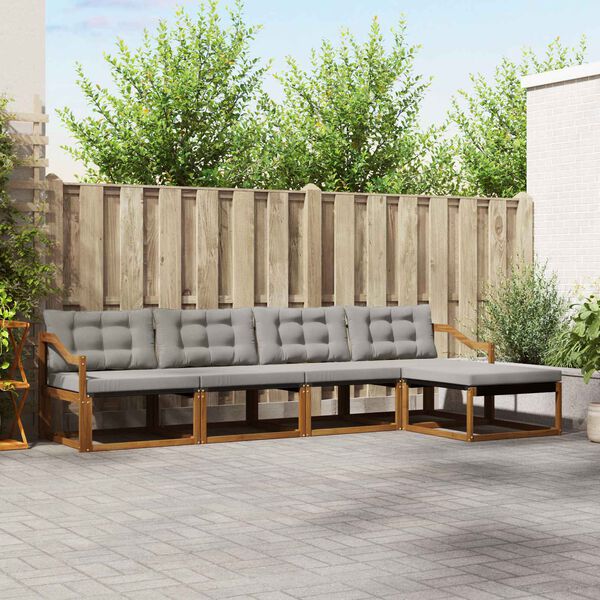 vidaXL Set vanjskih sofa s jastukom 5 pcs Prirodna i svijetlo siva