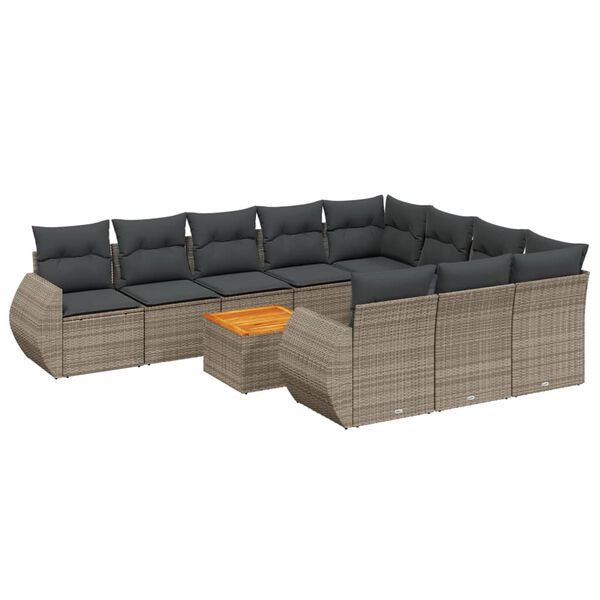 vidaXL 11-dijelni set vrtnih sofa od poliratana s jastucima sivi