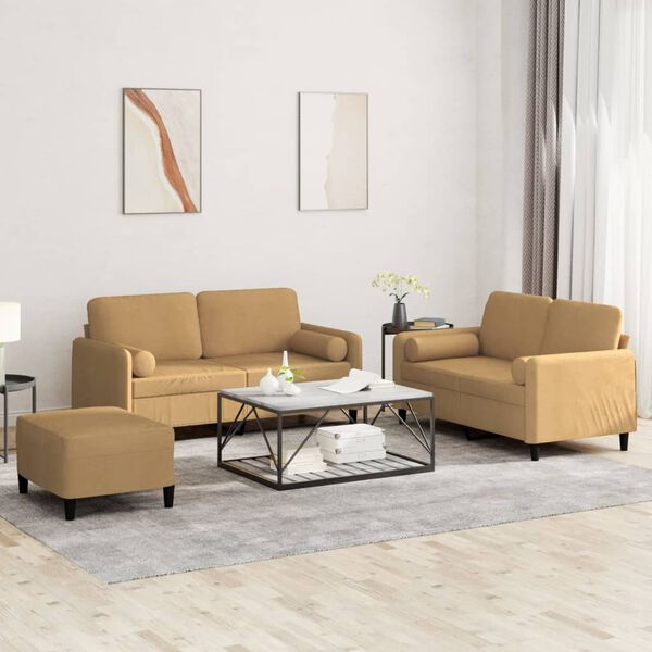 vidaXL 3-dijelni set sofa s jastucima smeđi baršunasti