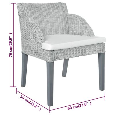 vidaXL Blagovaonske stolice s jastucima 2 kom sive od prirodnog ratana