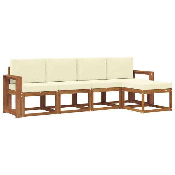 vidaXL Set vanjskih sofa 5 pcs Prirodna i krem Čvrsto drvo akacije