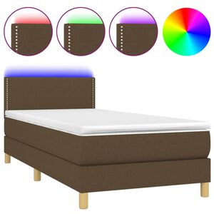 vidaXL Krevet box spring s madracem LED tamnosmeđi 100x200 cm tkanina