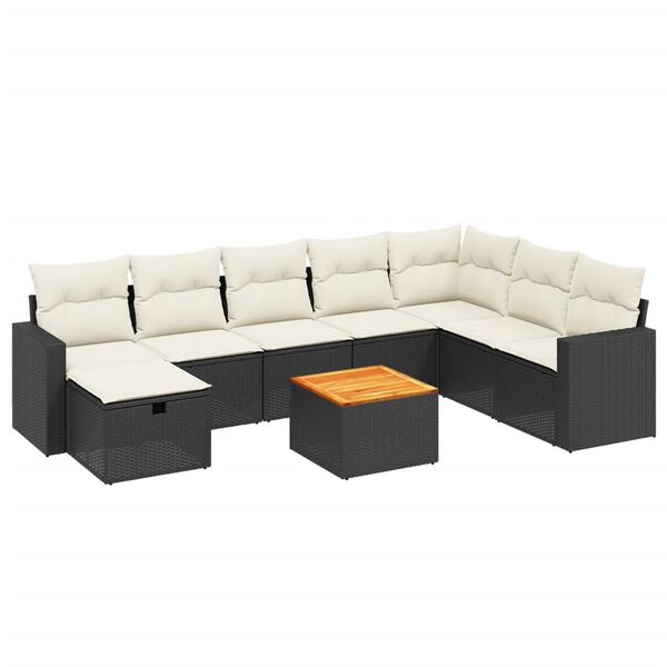 vidaXL 9-dijelni set vrtnih sofa s jastucima crni od poliratana