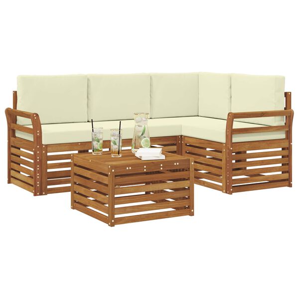 vidaXL Set vanjskih sofa 5 pcs Prirodna i krem Čvrsto drvo akacije