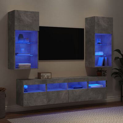 vidaXL 5-dijelni zidni TV elementi s LED svjetlima boja betona drveni