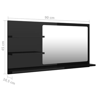 vidaXL Kupaonsko ogledalo sjajno crno 90x10,5x45 cm konstruirano drvo