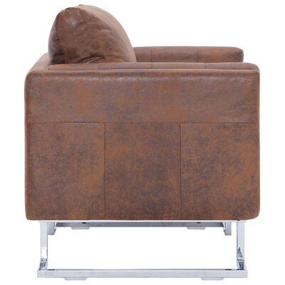 vidaXL Kockasta fotelja od umjetne brušene kože smeđa