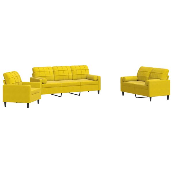 vidaXL 3-dijelni set sofa s jastucima žuti baršunasti