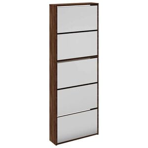 vidaXL Ormarić za cipele s ogledalom 5razine Smeđi hrast 63x17x169,5cm
