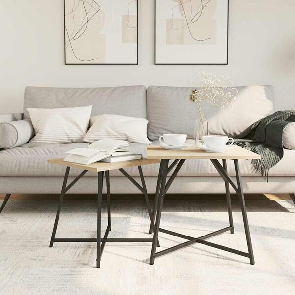 vidaXL Set pomoćnih stolića 2 pcs Sonoma hrast i crna