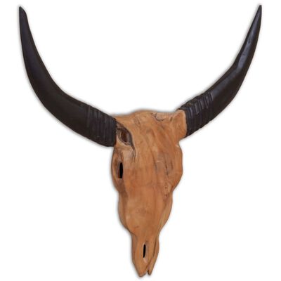 vidaXL Zidna skulptura lubanje bika od tikovine 69 x 6 x 60 cm