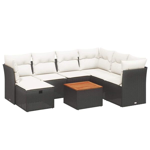 vidaXL 8-dijelni set vrtnih sofa od poliratana s jastucima crni