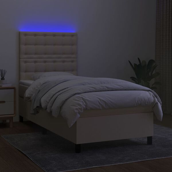 vidaXL Krevet box spring s madracem LED krem 90x200 cm od tkanine