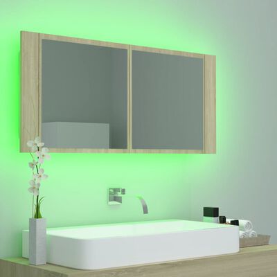 vidaXL LED kupaonski ormarić s ogledalom boja hrasta 100x12x45 akrilni