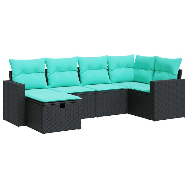 vidaXL 6-dijelni set vrtnih sofa s jastucima crni od poliratana