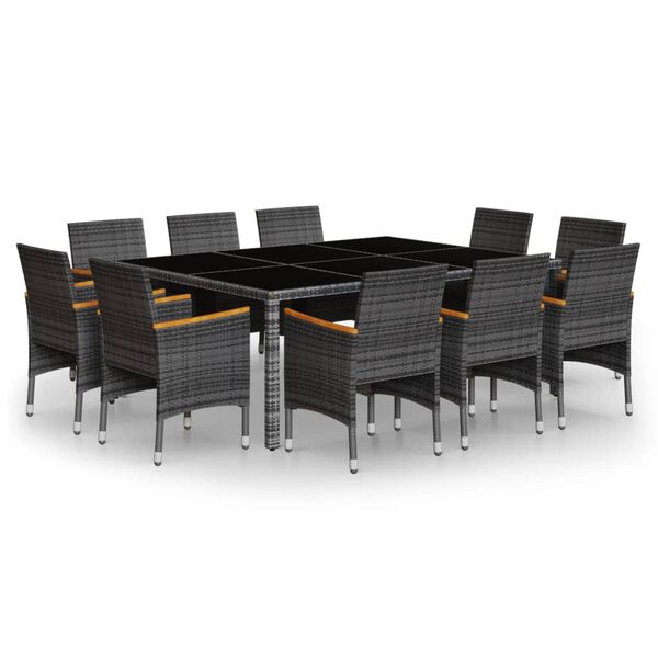 vidaXL 11-dijelni vrtni blagovaonski set od poliratana sivi