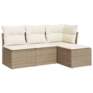 vidaXL 4-dijelni set vrtnih sofa s jastucima bež od poliratana