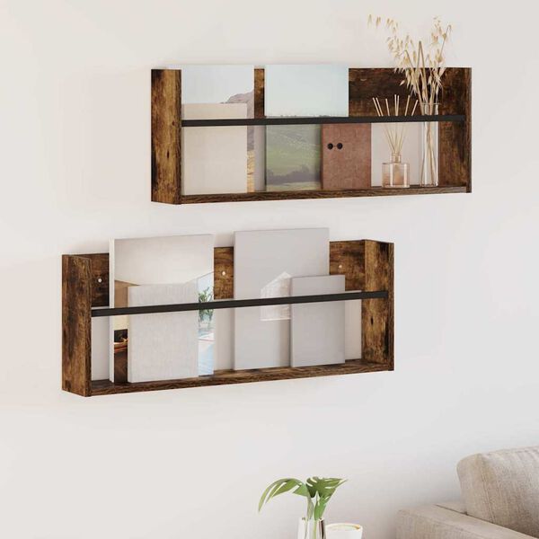 vidaXL Polica za časopise Zidne 2 pcs Dimljeni hrast 80 x 12 x 30 cm