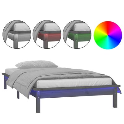 vidaXL LED okvir za krevet sivi 90 x 200 cm od masivnog drva