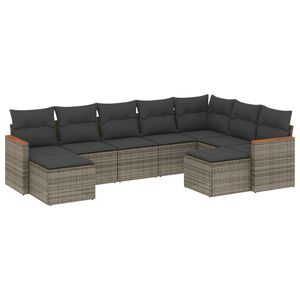 vidaXL 9-dijelni set vrtnih sofa od poliratana s jastucima sivi