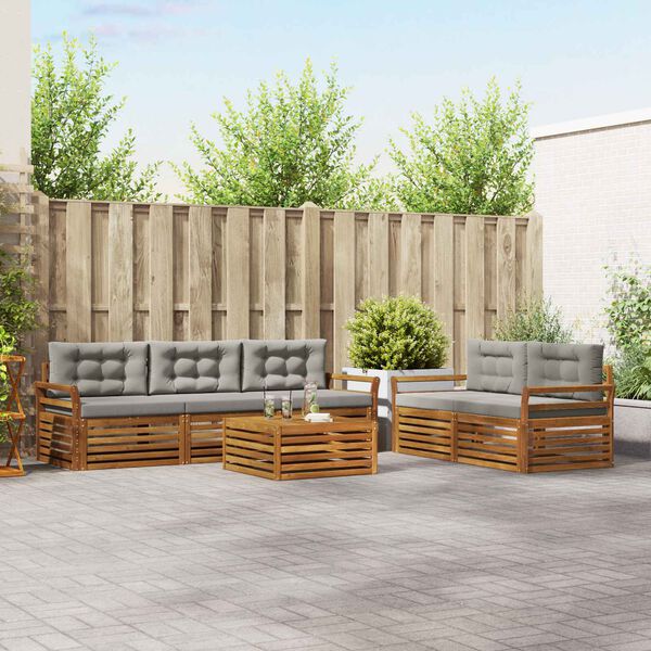 vidaXL Set vanjskih sofa s jastukom 6 pcs Prirodna i svijetlo siva