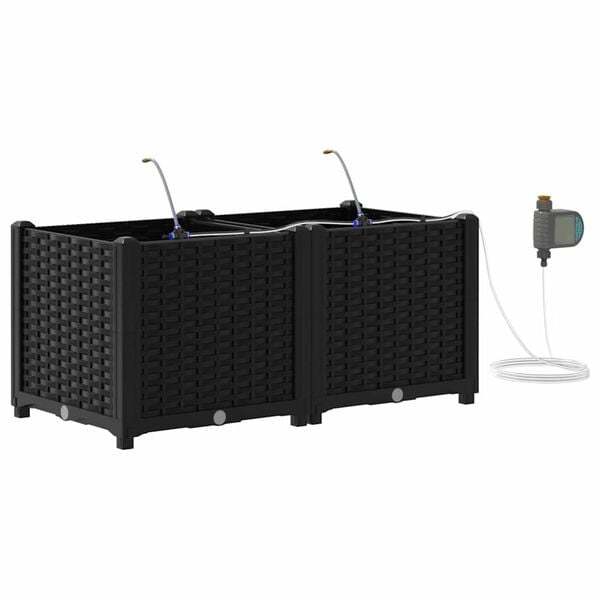 vidaXL Vrtna saksija 2 pcs Crna Čelik