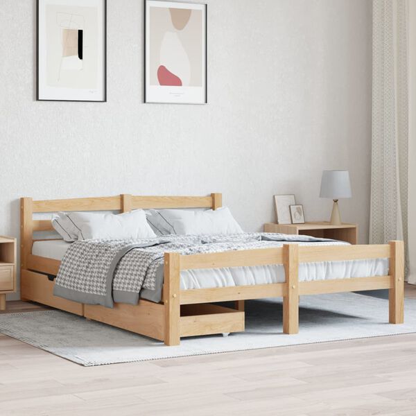 vidaXL Okvir za krevet s 2 ladice 140 x 200 cm od masivne borovine