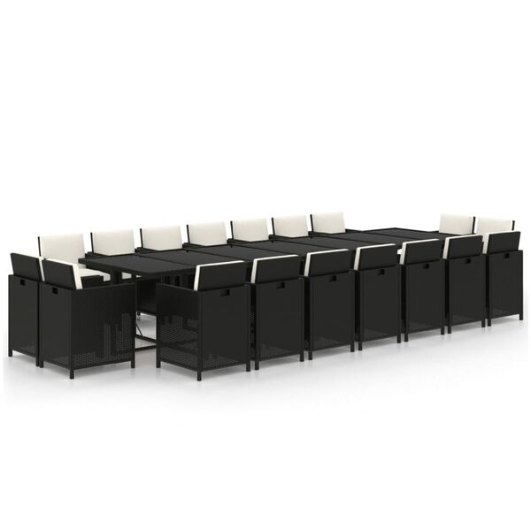 vidaXL 19-dijelni vrtni blagovaonski set s jastucima poliratan crni