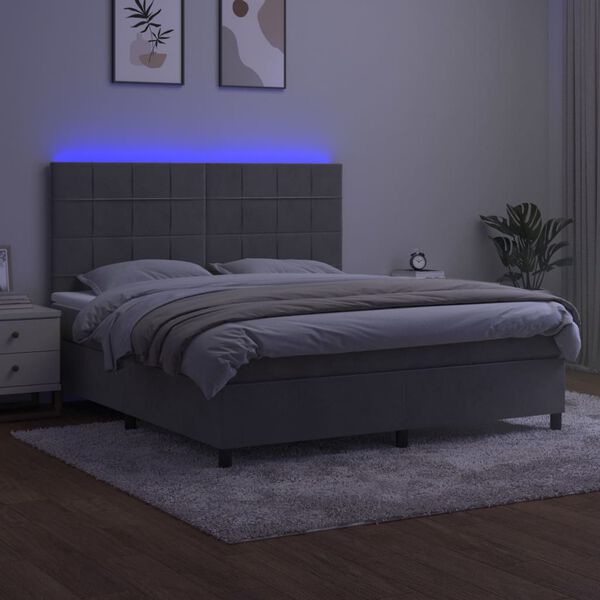 vidaXL Krevet box spring s madracem LED svjetlosivi 180x200 cm bar&scaron;un